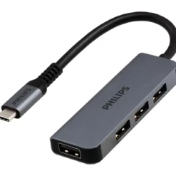 Philips USB-C to USB-A 4-Port Adapter, Silver