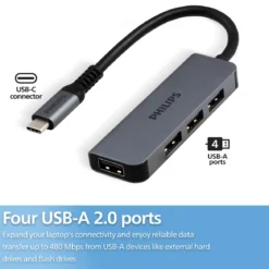 Philips USB-C to USB-A 4-Port Hub, silver, 3pk