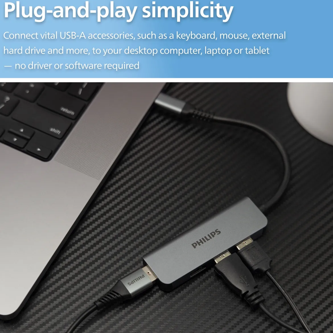 Philips USB-C to USB-A 4-Port Hub, silver, 3pk