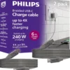 Philips USB-C to USB-C Cable, 240W, Braided, 6ft, Black/Gray Heather, 2 pack