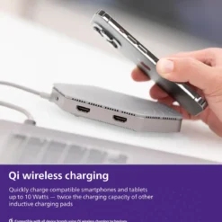 Philips USB-C Travel Docking Station with Qi Wireless Charging, Gray