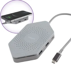 Philips USB-C Travel Docking Station with Qi Wireless Charging, Gray