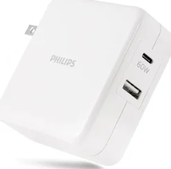 Philips USB-C USB-A Wall Charger with Power Delivery, White