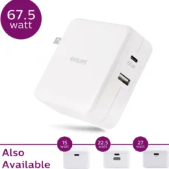 Philips USB-C USB-A Wall Charger with Power Delivery, White