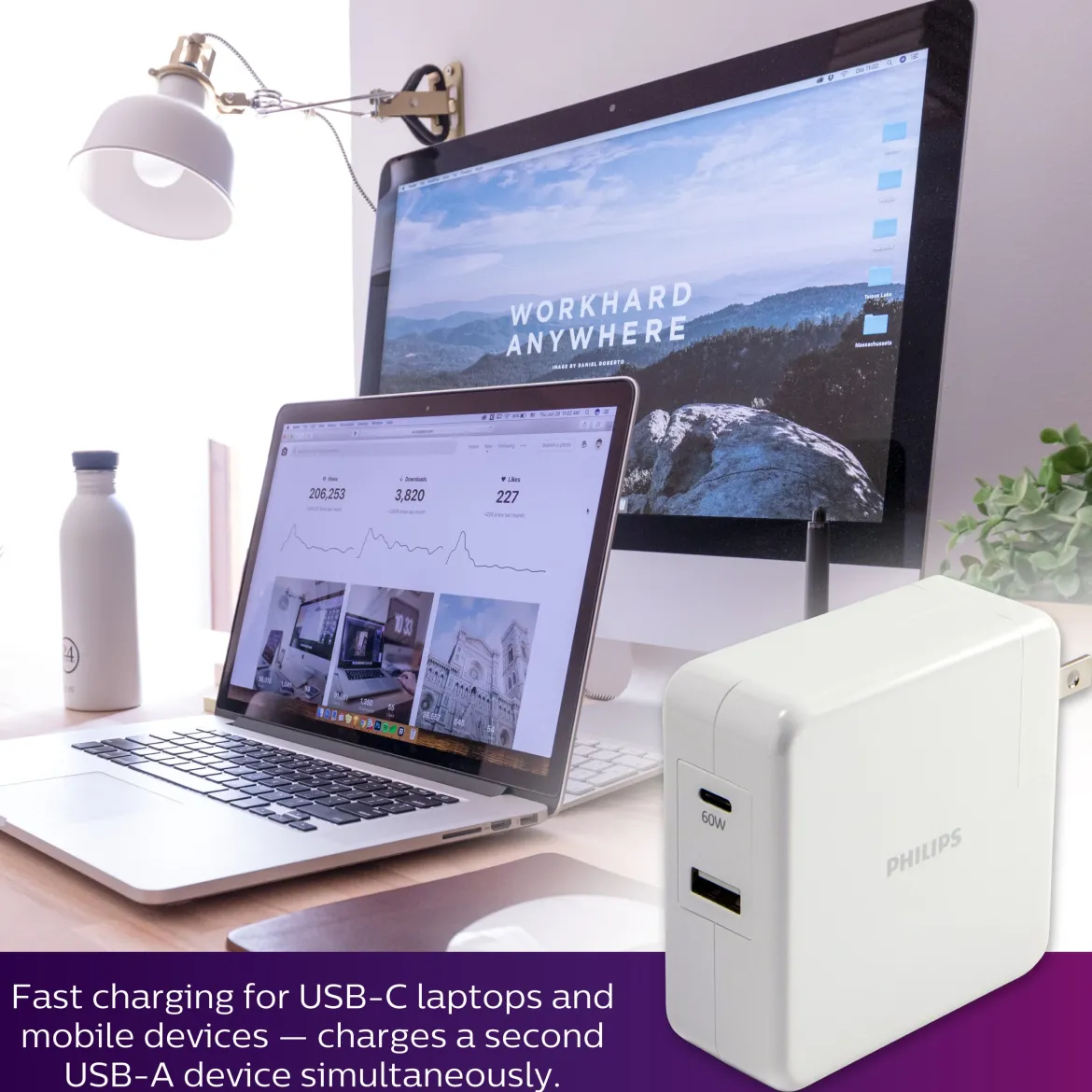 Philips USB-C USB-A Wall Charger with Power Delivery, White