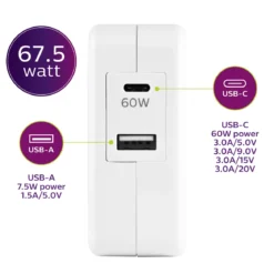Philips USB-C USB-A Wall Charger with Power Delivery, White