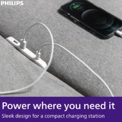 Philips USB Extension Bar, 3 ports, 2 USB-A ,1 20W USB-C, 32W Total, 6ft. Cable, White