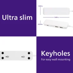 Philips USB Extension Bar, 3 ports, 2 USB-A ,1 20W USB-C, 32W Total, 6ft. Cable, White