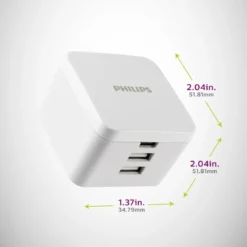 Philips 3-USB Wall Charger with 1 USB-C and 2 USB-A Ports and Power Delivery, White