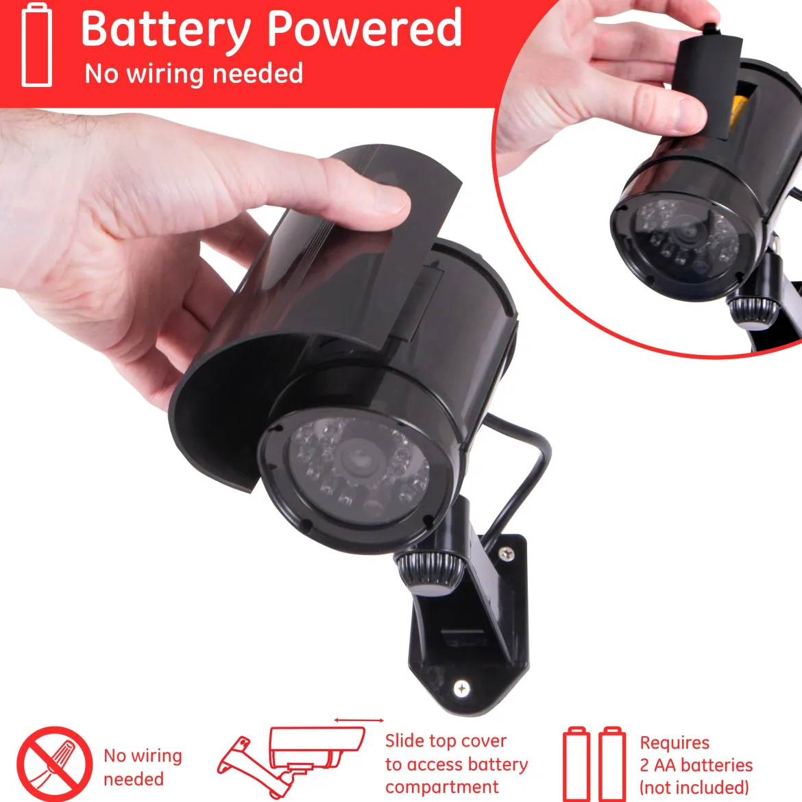 Power Gear Battery-Operated Decoy Security Bullet Camera with Red Indicator LED, Black