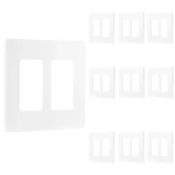 Power Gear Double Rocker Screwless Light Switch Wall Plate, 10 Pack, White