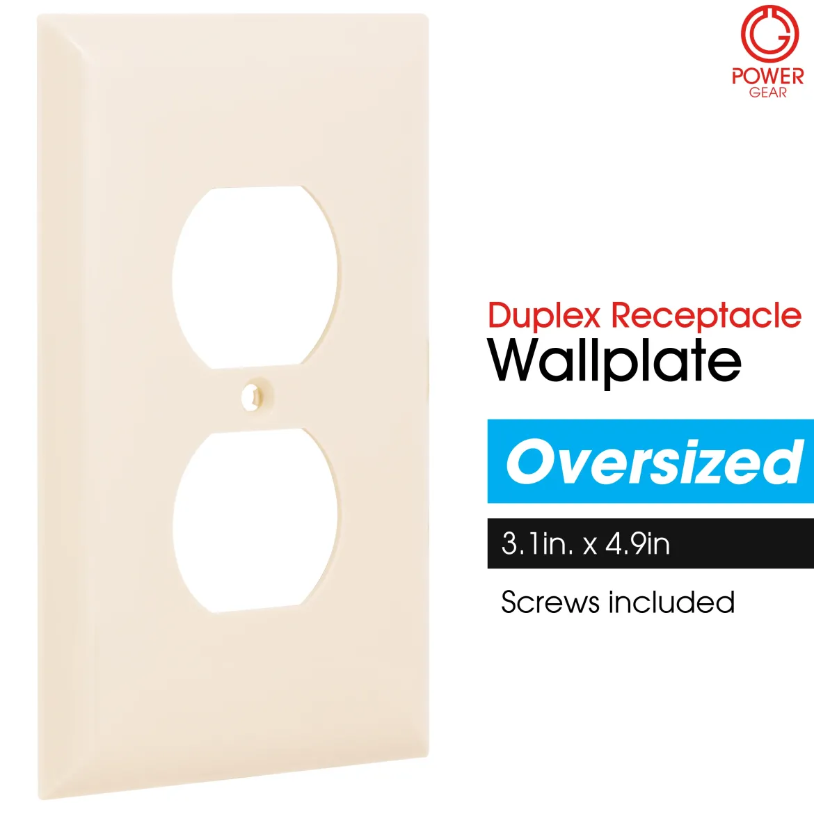 Power Gear Duplex Outlet Receptacle Oversized Wallplate, Light Almond