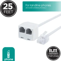 Power Gear 25ft. Dual-Jack Phone Line Cord, White