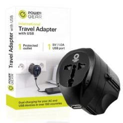 Power Gear International Travel Adapter with USB Passive Connector, Black