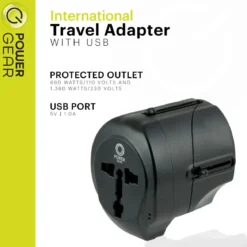 Power Gear International Travel Adapter with USB Passive Connector, Black