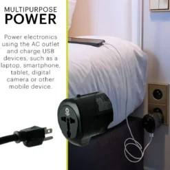 Power Gear International Travel Adapter with USB Passive Connector, Black