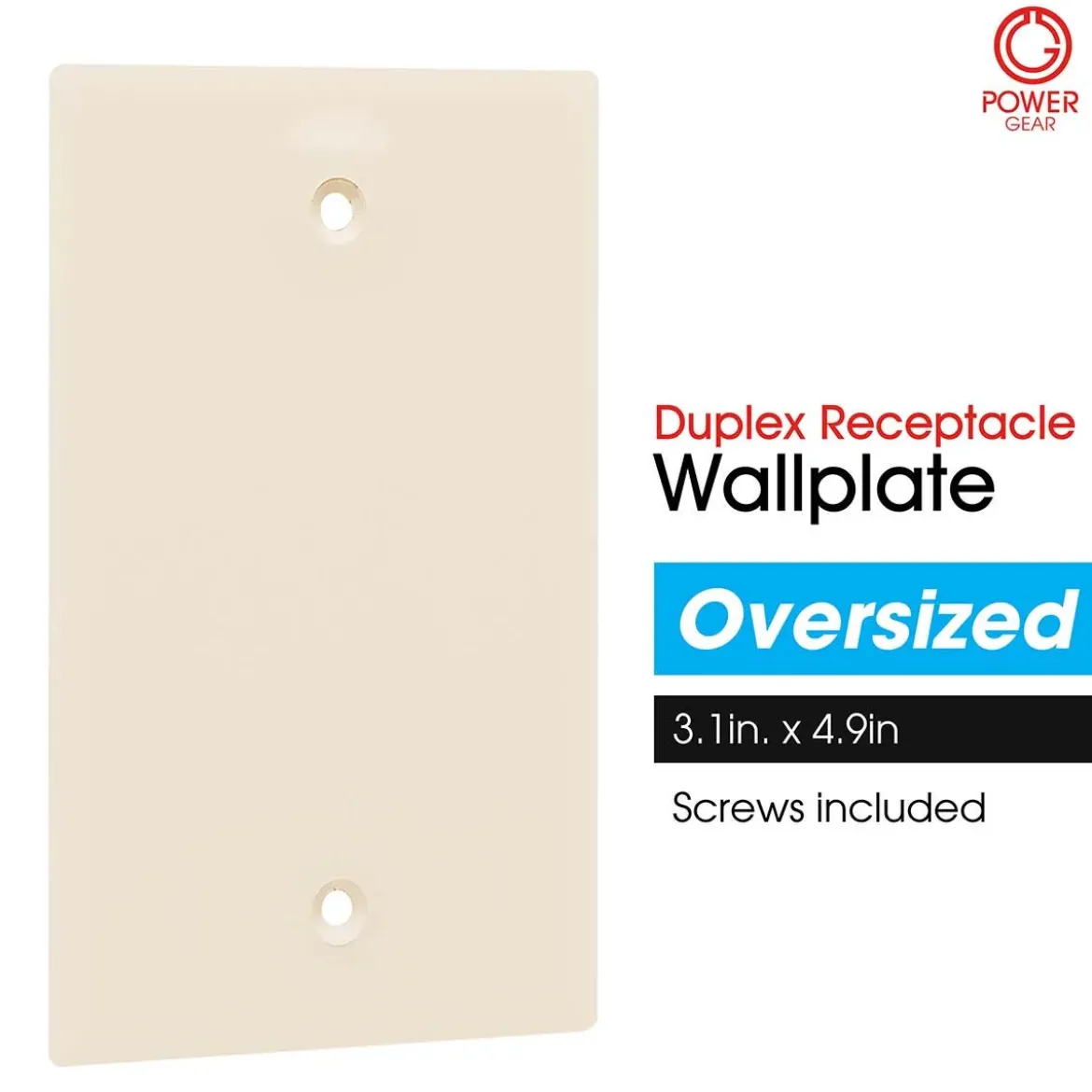 Power Gear Single Blank Oversized Wall Plate Cover, Light Almond
