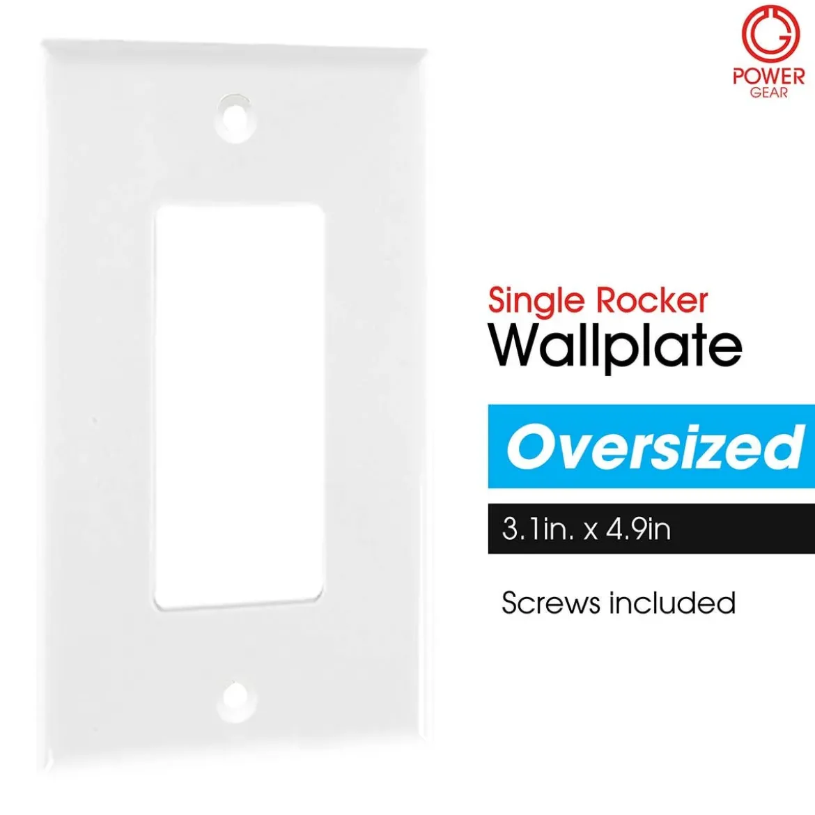 Power Gear Single Rocker Switch Oversized Wall Plate, White