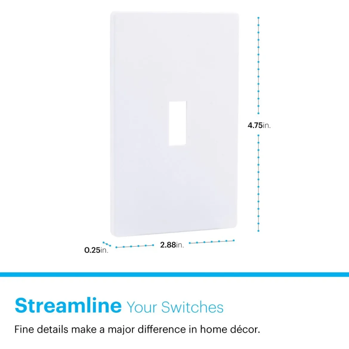 Power Gear Single Toggle Screwless Wall Plate, White, 10 Pack