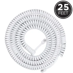 Power Gear Telephone Coiled Handset Cord, 25ft., White