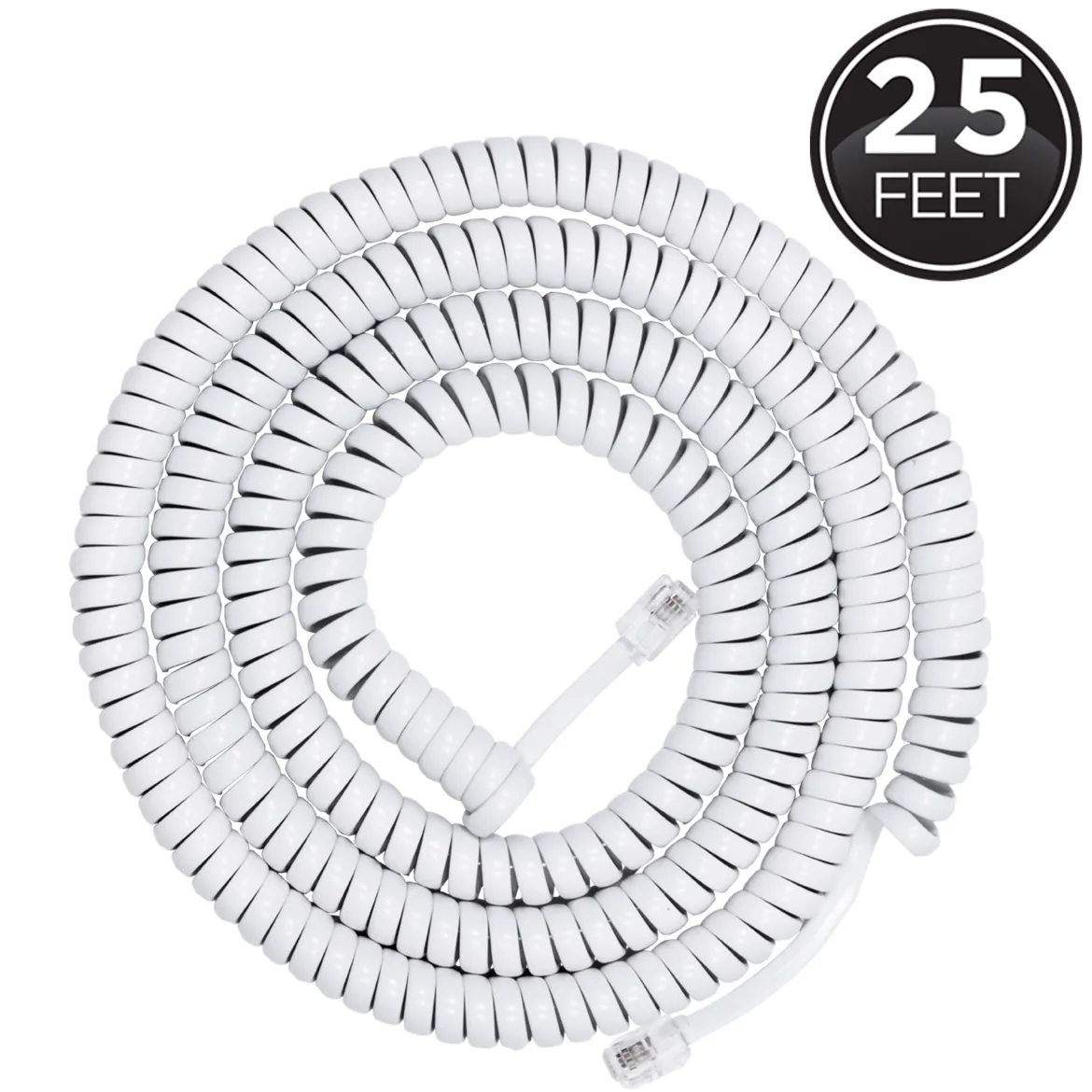 Power Gear Telephone Coiled Handset Cord, 25ft., White