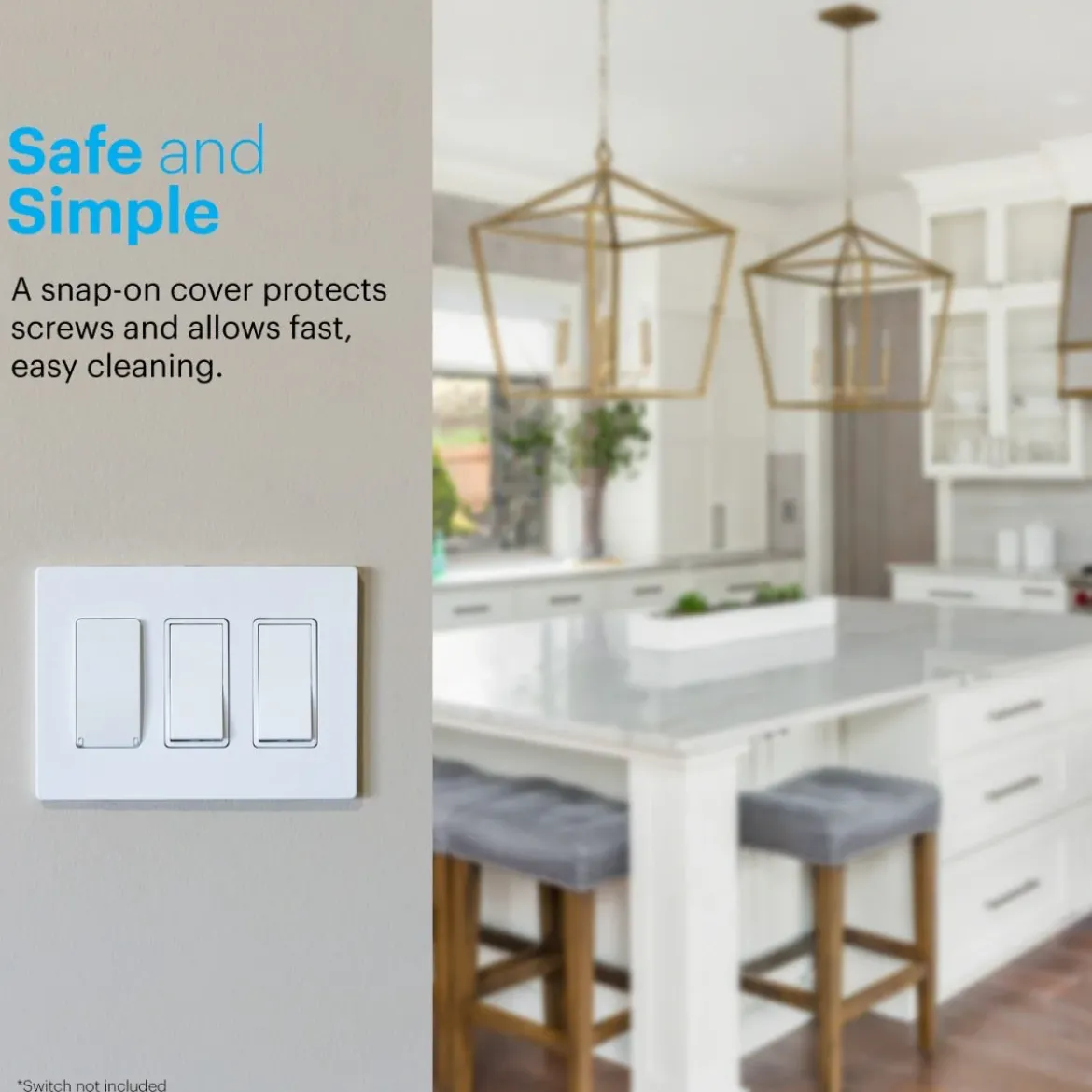 Power Gear Triple Screwless Rocker Light Switch Wall Plate, 5 Pack, White