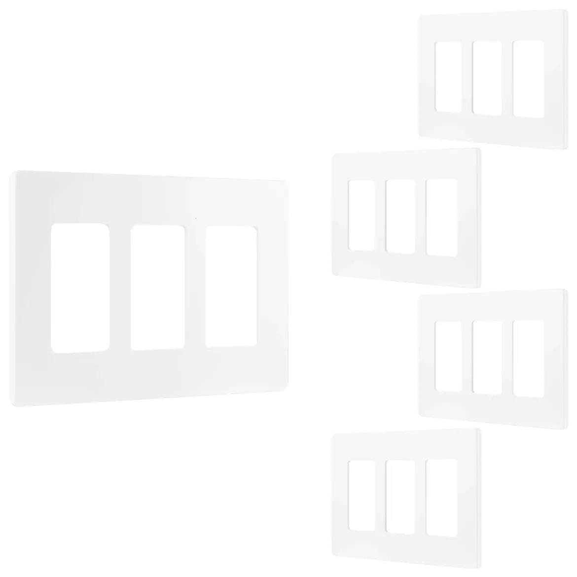 Power Gear Triple Screwless Rocker Light Switch Wall Plate, 5 Pack, White