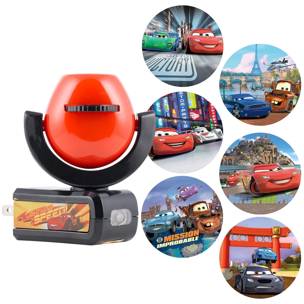 Projectables Disney Pixar Cars Light Sensing 6-Image LED Night Light, Black