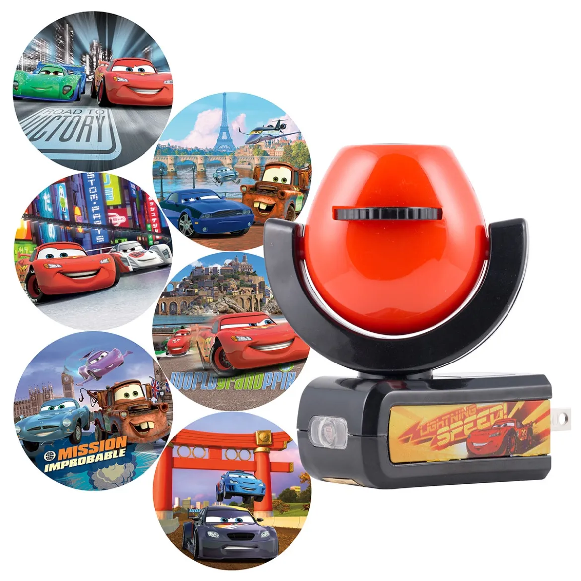 Projectables Disney Pixar Cars Light Sensing 6-Image LED Night Light, Black