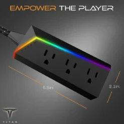 Titan 3-Outlet Extension Cord, Multicolor LED, 8ft. Braided Cord, Black