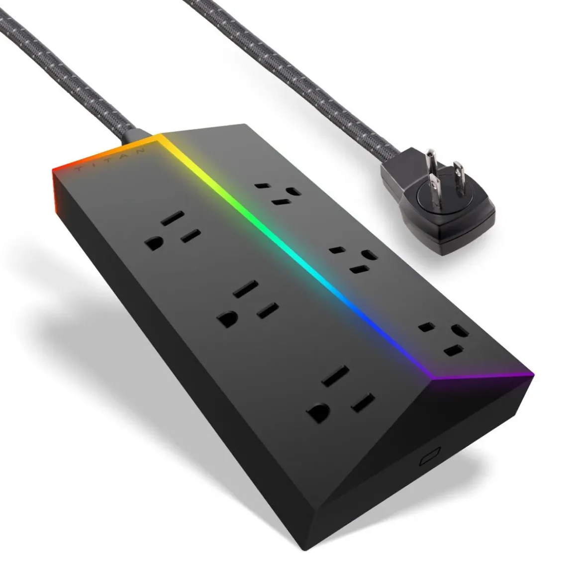 Titan 6-Outlet 4ft. Multicolor LED Surge Protector with Braided Cord, Black