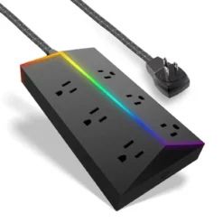 Titan 6-Outlet 4ft. Multicolor LED Surge Protector with Braided Cord, Black