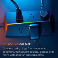 Titan 6-Outlet 4ft. Multicolor LED Surge Protector with Braided Cord, Black