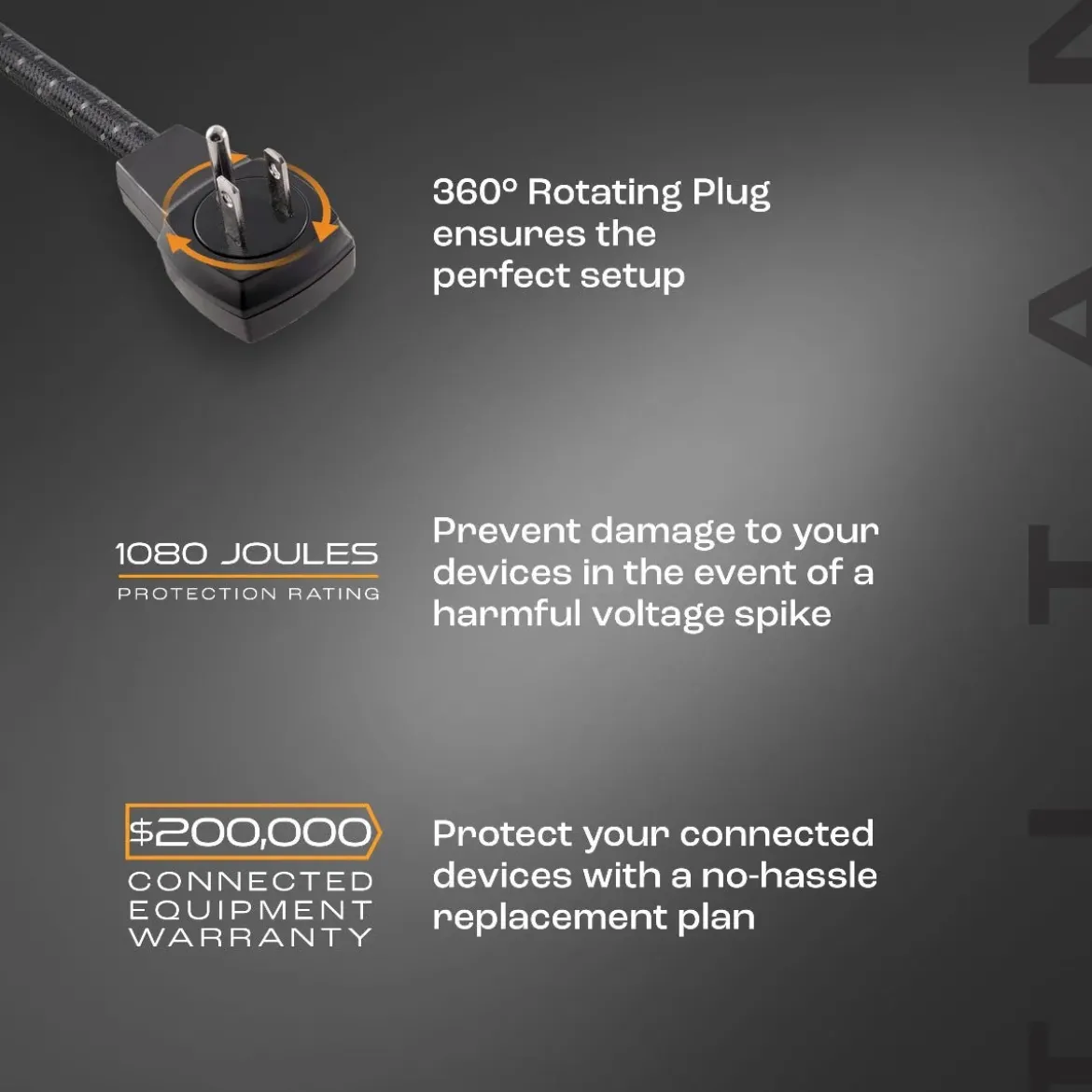 Titan 6-Outlet 4ft. Multicolor LED Surge Protector with Braided Cord, Black