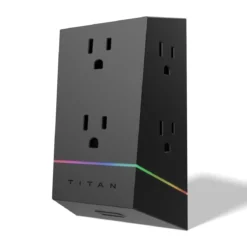 Titan 6-Outlet Multicolor LED Wall Tap with Surge Protection, Black