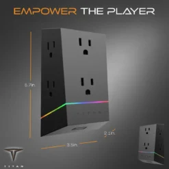 Titan 6-Outlet Multicolor LED Wall Tap with Surge Protection, Black