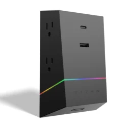 Titan 4-Outlet Surge Protector Wall Tap, USB-A/USB-C, 560J, Multicolor LED, Black