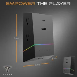 Titan 4-Outlet Surge Protector Wall Tap, USB-A/USB-C, 560J, Multicolor LED, Black