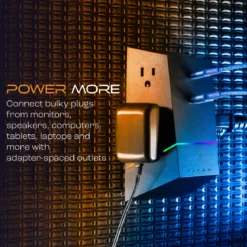 Titan 4-Outlet Surge Protector Wall Tap, USB-A/USB-C, 560J, Multicolor LED, Black