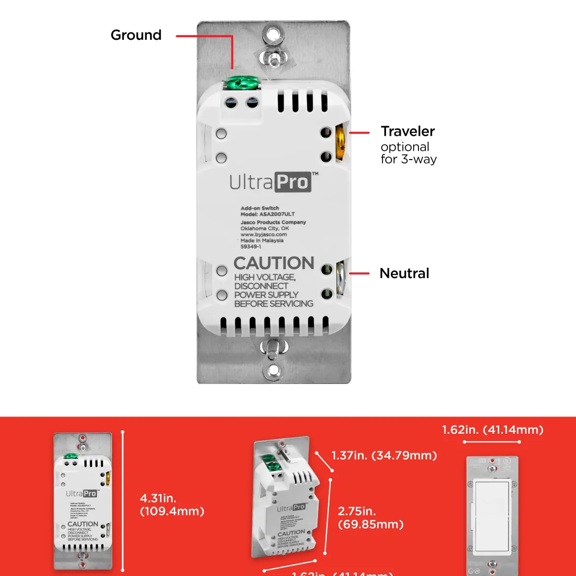 UltraPro Add-on Switch with QuickFit and SimpleWire 2pk