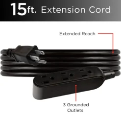 UltraPro 15ft. Outdoor Extension Cord, 3 Grounded Outlet, Black