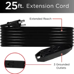 UltraPro 25ft. 3-Outlet Grounded Extension Cord, 2 Pack, Black