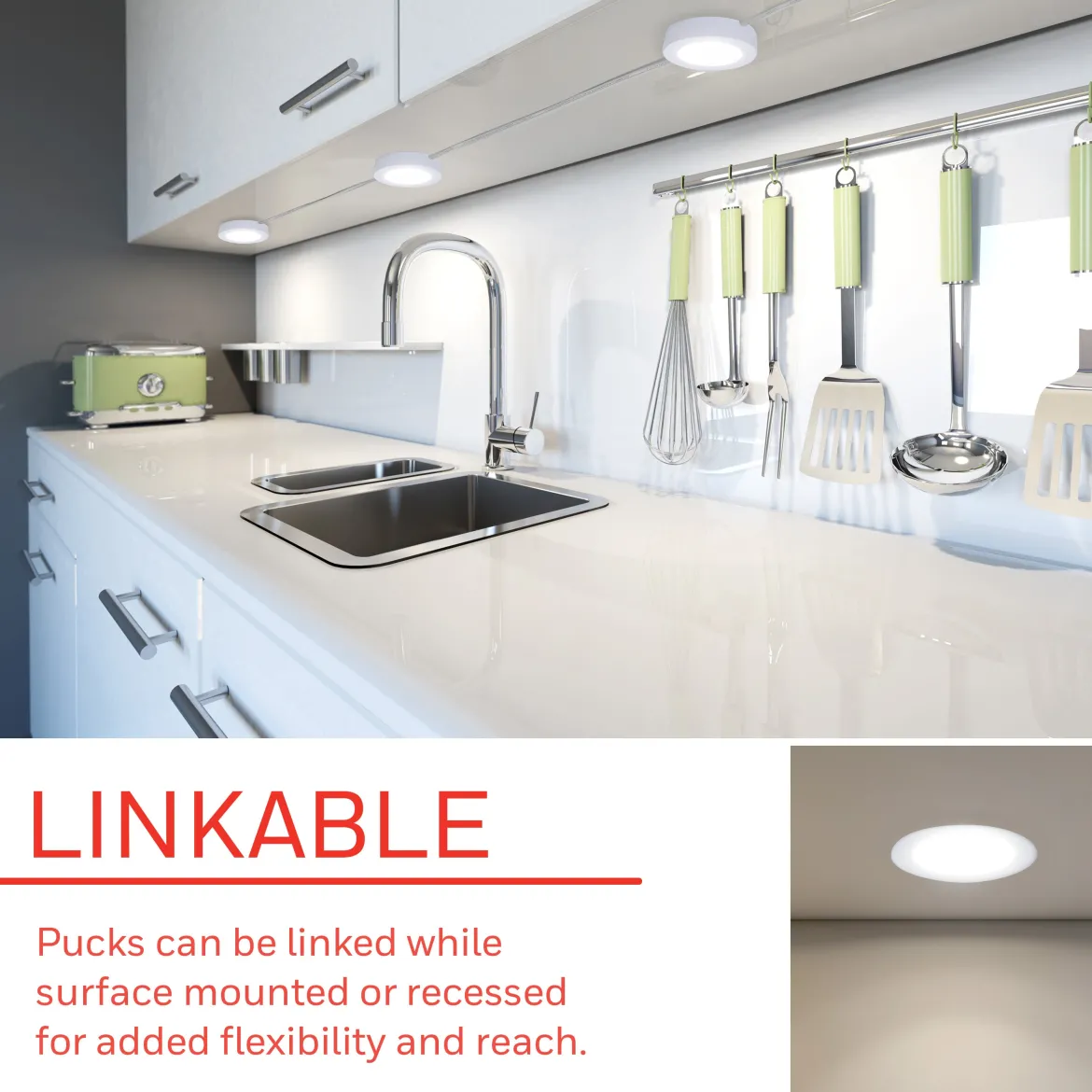 UltraPro Linkable Recessed Puck Lights, 3 pk