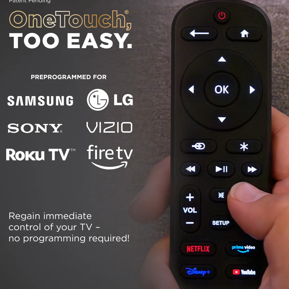 UltraPro OneTouch Streaming Replacement Remote for Smart TVs, Backlit