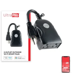 UltraPro Outdoor Plug-In 2-Outlet WiFi Smart Switch, Black