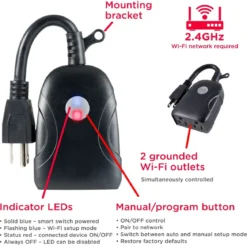 UltraPro Outdoor Plug-In 2-Outlet WiFi Smart Switch, Black