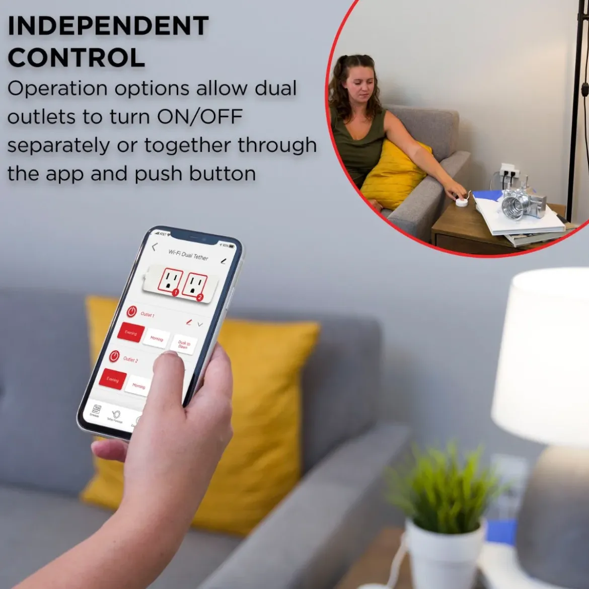 UltraPro Plug-In 2-Outlet WiFi Smart Plug with Push Button, White