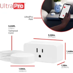 UltraPro Plug-In 1-Outlet WiFi Smart Plug with Push Button, White