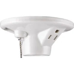UltraPro Porcelain Lampholder, Medium Base, Pull Chain, Grounded Outlet, White, 2 Pack