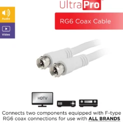 UltraPro RG6 Coax Cable, 3ft., White, 16 Pack